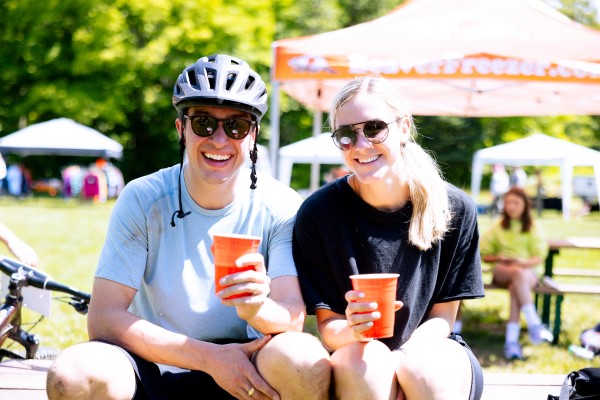 Racers drinking beer